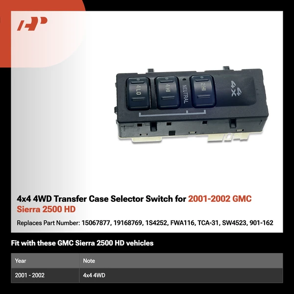 4x4 4WD Transfer Case Selector Switch for 2001-2002 GMC Sierra 2500 HD