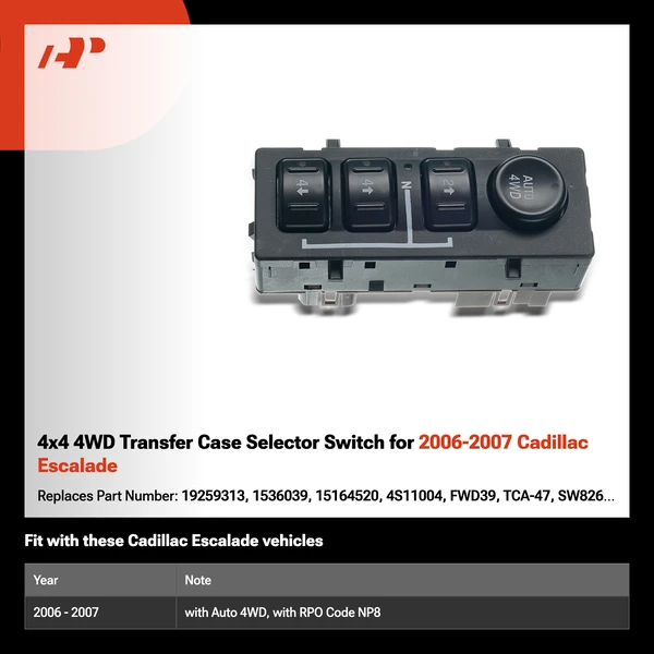 4x4 4WD Transfer Case Selector Switch for 2006-2007 Cadillac Escalade