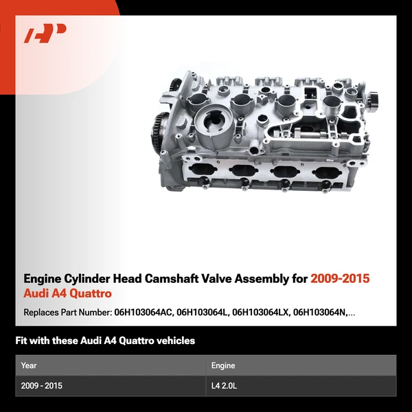 Engine Cylinder Head Camshaft Valve Assembly for 2009-2015 Audi A4 Quattro