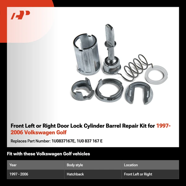 Front Left or Right Door Lock Cylinder Barrel Repair Kit for 1997-2006 Volkswagen Golf