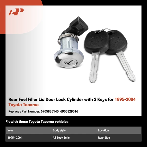 Rear Fuel Filler Lid Door Lock Cylinder with 2 Keys for 1995-2004 Toyota Tacoma