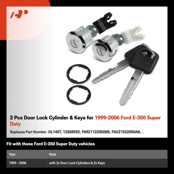 2 Pcs Door Lock Cylinder & Keys for 1999-2006 Ford E-350 Super Duty