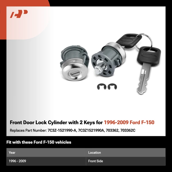 Front Door Lock Cylinder with 2 Keys for 1996-2009 Ford F-150