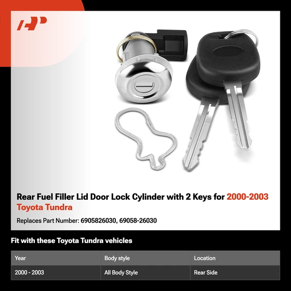 Rear Fuel Filler Lid Door Lock Cylinder with 2 Keys for 2000-2003 Toyota Tundra