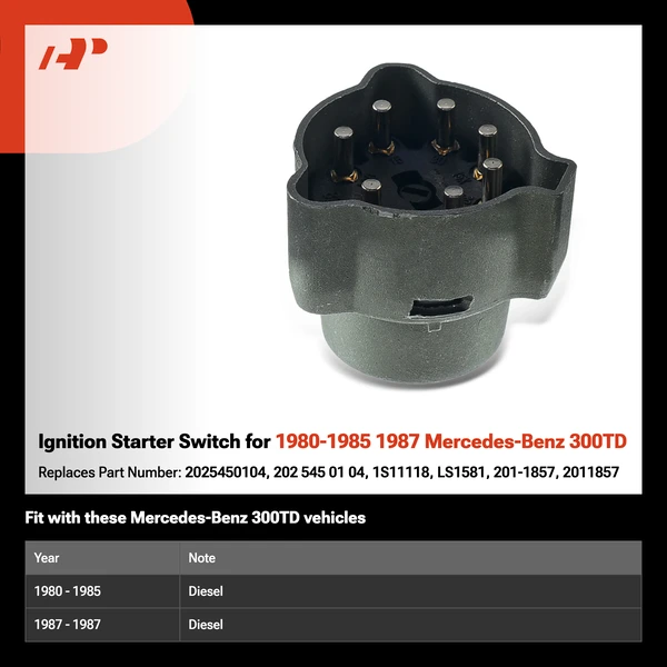 Ignition Starter Switch for 1980-1985 1987 Mercedes-Benz 300TD