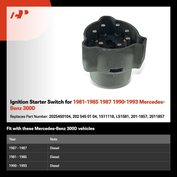 Ignition Starter Switch for 1981-1985 1987 1990-1993 Mercedes-Benz 300D
