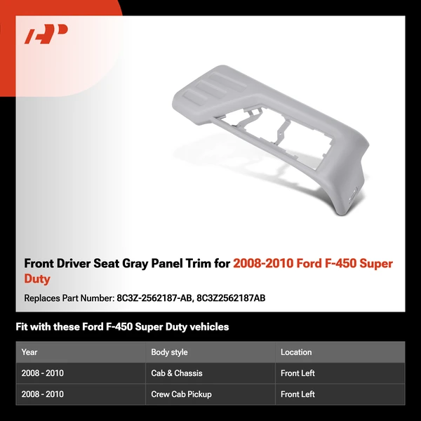 Front Driver Seat Gray Panel Trim for 2008-2010 Ford F-450 Super Duty