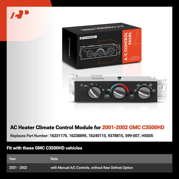 AC Heater Climate Control Module for 2001-2002 GMC C3500HD