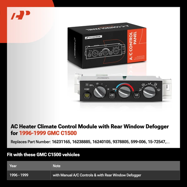 AC Heater Climate Control Module with Rear Window Defogger for 1996-1999 GMC C1500