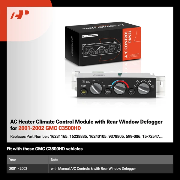 AC Heater Climate Control Module with Rear Window Defogger for 2001-2002 GMC C3500HD