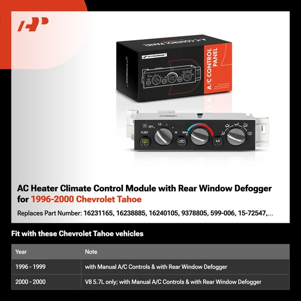 AC Heater Climate Control Module with Rear Window Defogger for 1996-2000 Chevrolet Tahoe