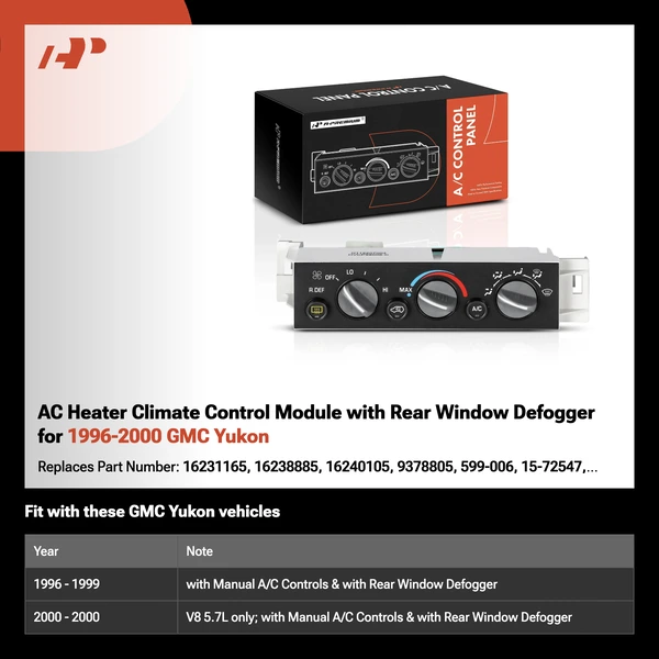 AC Heater Climate Control Module with Rear Window Defogger for 1996-2000 GMC Yukon