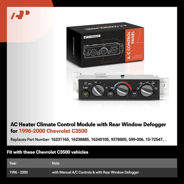 AC Heater Climate Control Module with Rear Window Defogger for 1996-2000 Chevrolet C3500