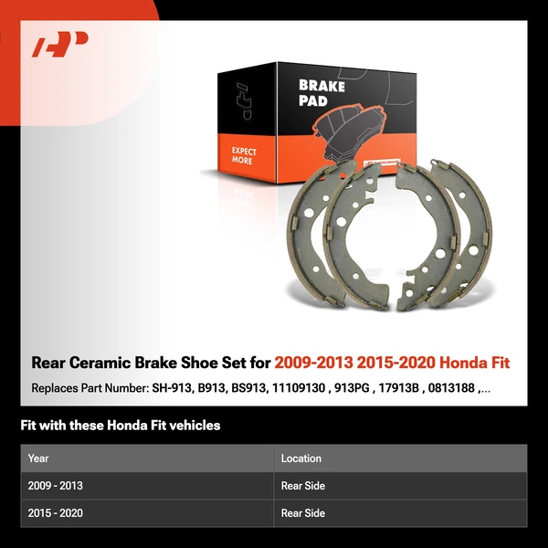 Rear Ceramic Brake Shoe Set for 2009-2013 2015-2020 Honda Fit