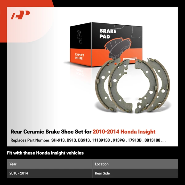 Rear Ceramic Brake Shoe Set for 2010-2014 Honda Insight