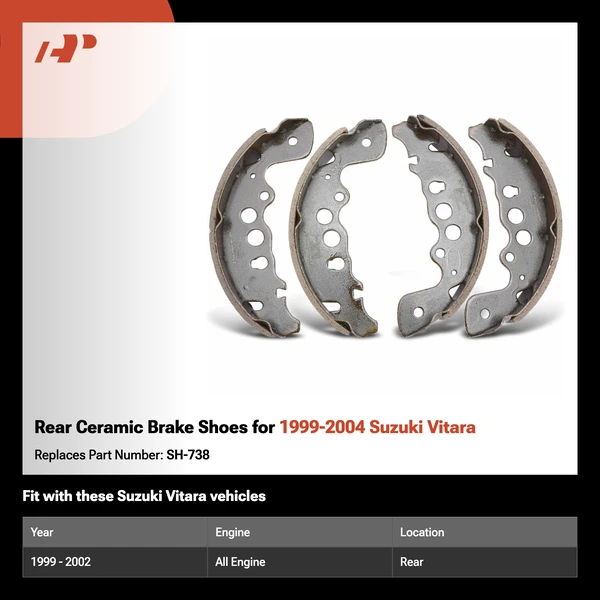 Rear Ceramic Brake Shoes for 1999-2004 Suzuki Vitara