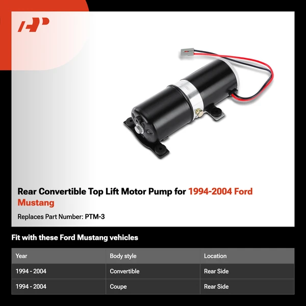 Rear Convertible Top Lift Motor Pump for 1994-2004 Ford Mustang