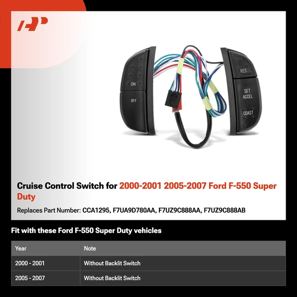 Cruise Control Switch for 2000-2001 2005-2007 Ford F-550 Super Duty