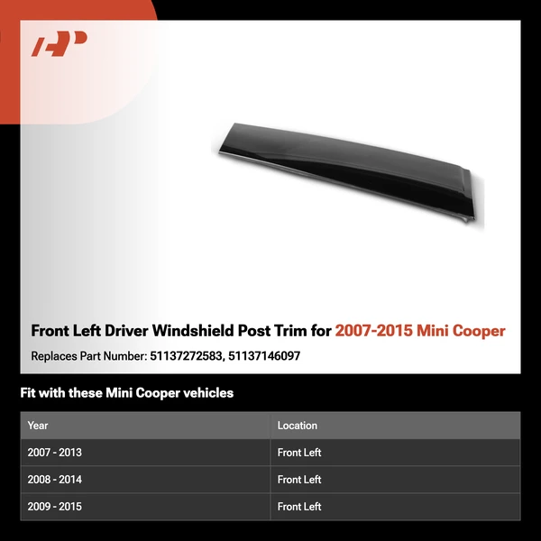 Front Left Driver Windshield Post Trim for 2007-2015 Mini Cooper