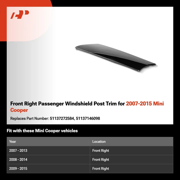 Front Right Passenger Windshield Post Trim for 2007-2015 Mini Cooper