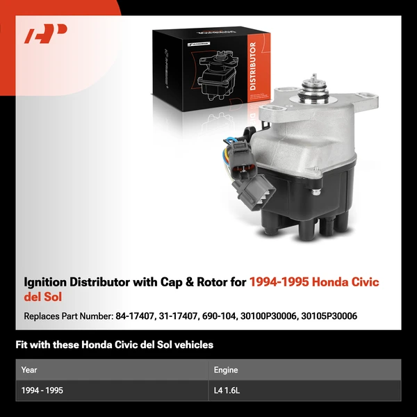 Ignition Distributor with Cap & Rotor for 1994-1995 Honda Civic del Sol