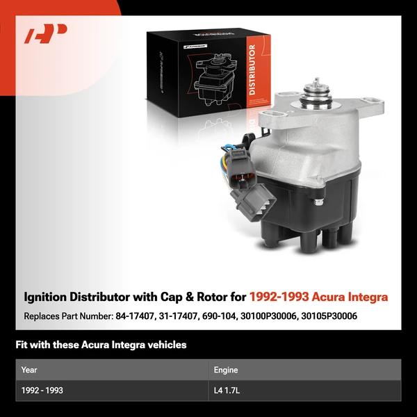 Ignition Distributor with Cap & Rotor for 1992-1993 Acura Integra