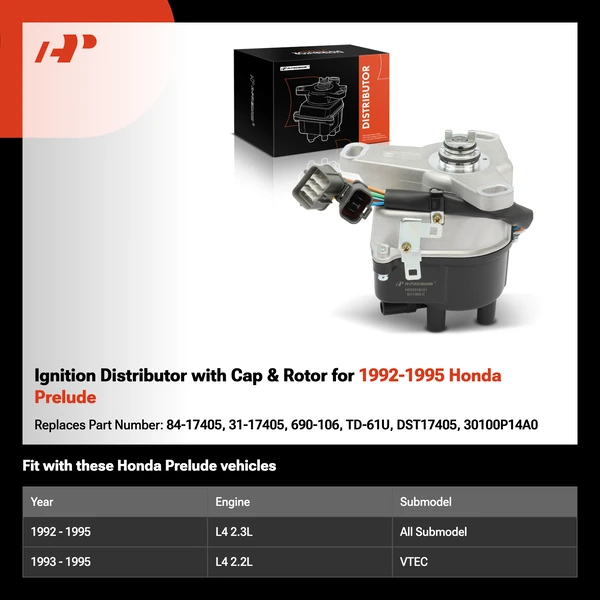 Ignition Distributor with Cap & Rotor for 1992-1995 Honda Prelude