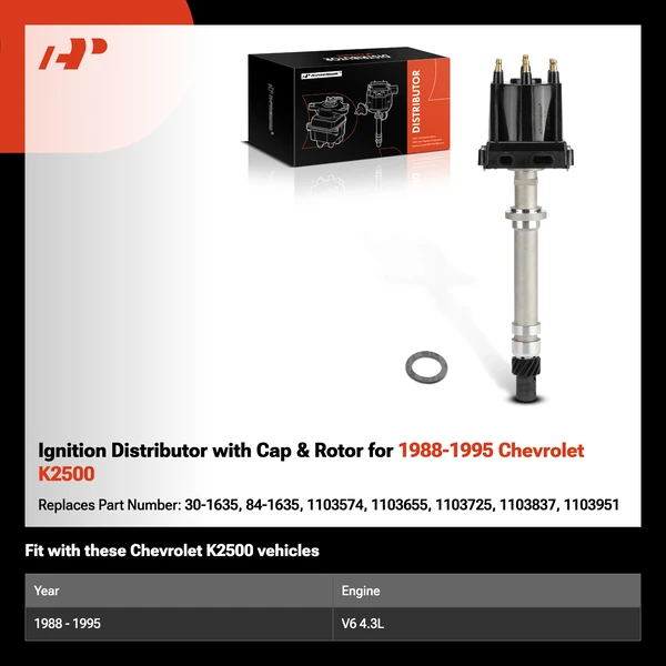 Ignition Distributor with Cap & Rotor for 1988-1995 Chevrolet K2500