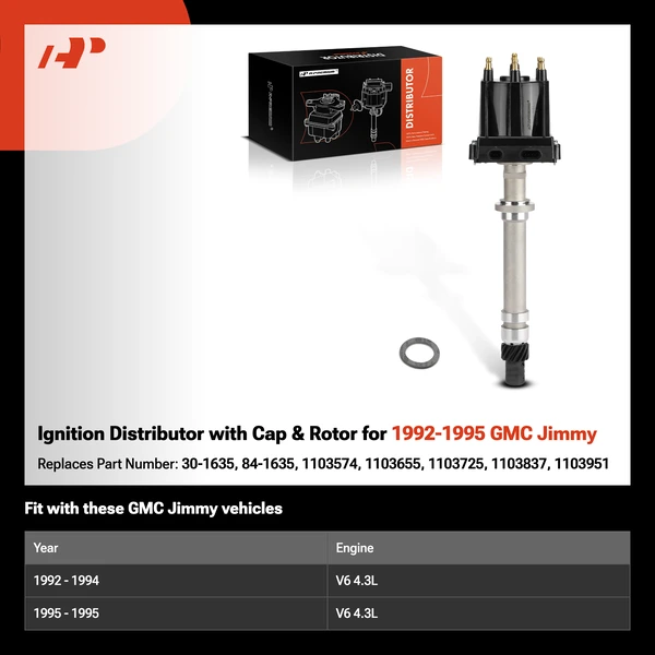 Ignition Distributor with Cap & Rotor for 1992-1995 GMC Jimmy