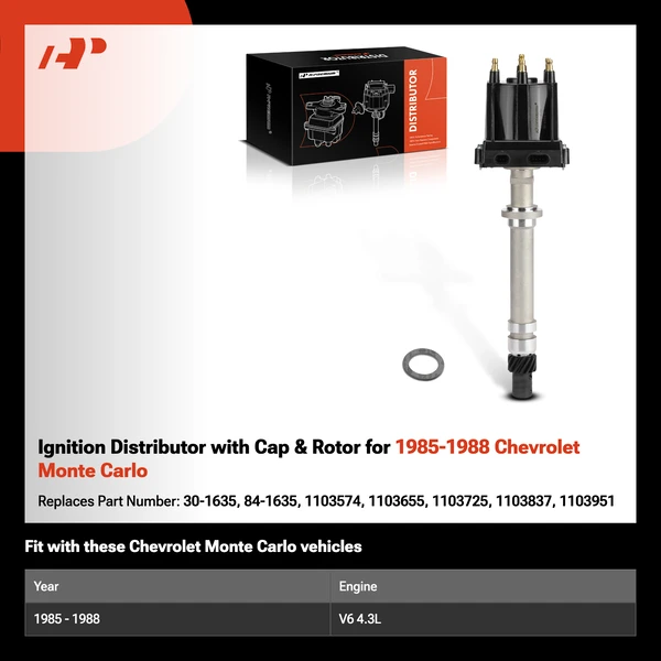 Ignition Distributor with Cap & Rotor for 1985-1988 Chevrolet Monte Carlo