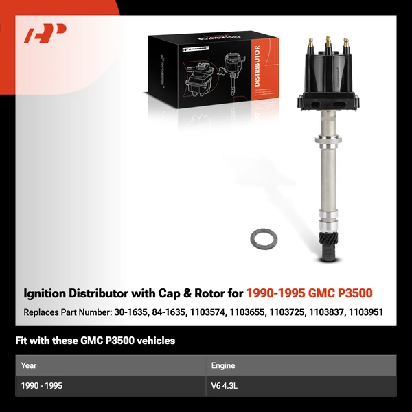 Ignition Distributor with Cap & Rotor for 1990-1995 GMC P3500