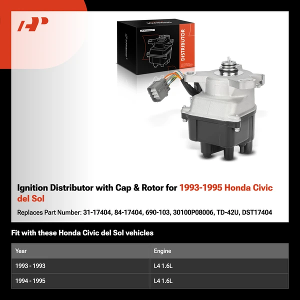 Ignition Distributor with Cap & Rotor for 1993-1995 Honda Civic del Sol