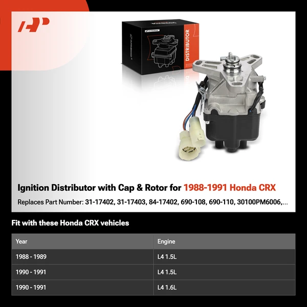 Ignition Distributor with Cap & Rotor for 1988-1991 Honda CRX