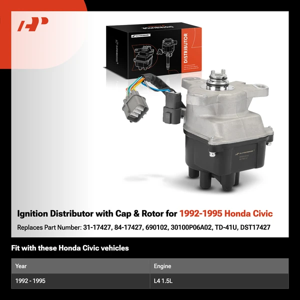 Ignition Distributor with Cap & Rotor for 1992-1995 Honda Civic