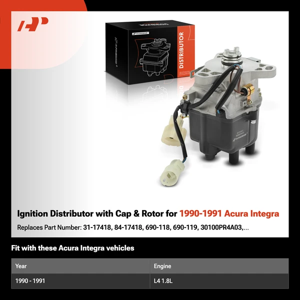 Ignition Distributor with Cap & Rotor for 1990-1991 Acura Integra