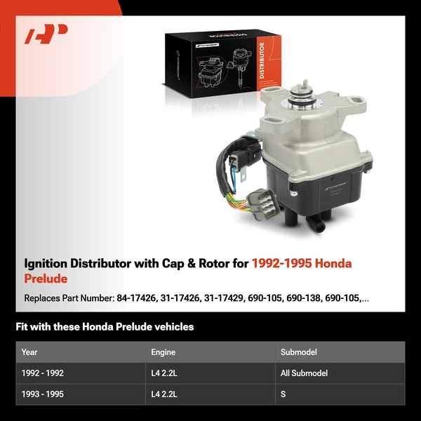 Ignition Distributor with Cap & Rotor for 1992-1995 Honda Prelude