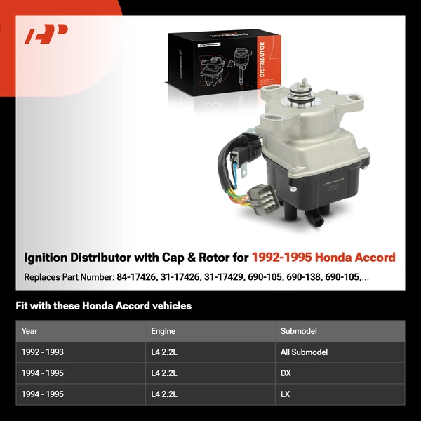 Ignition Distributor with Cap & Rotor for 1992-1995 Honda Accord