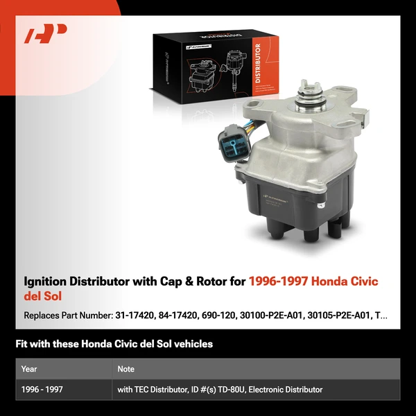 Ignition Distributor with Cap & Rotor for 1996-1997 Honda Civic del Sol