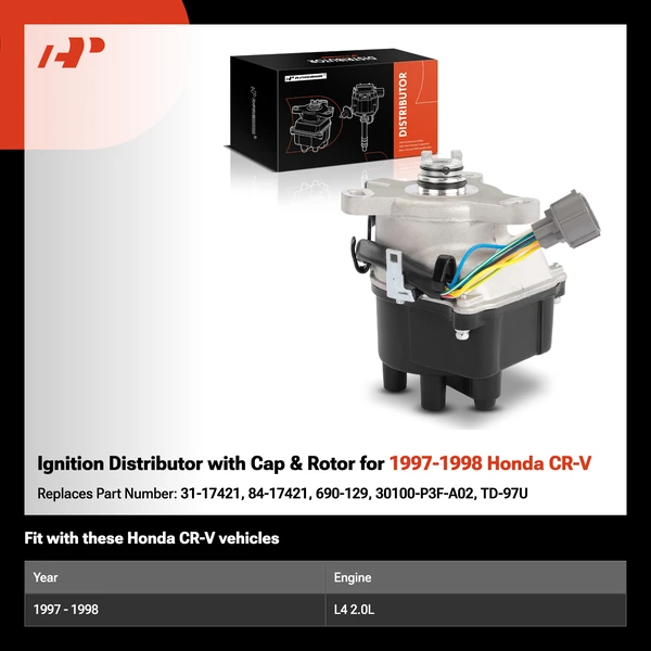 Ignition Distributor with Cap & Rotor for 1997-1998 Honda CR-V