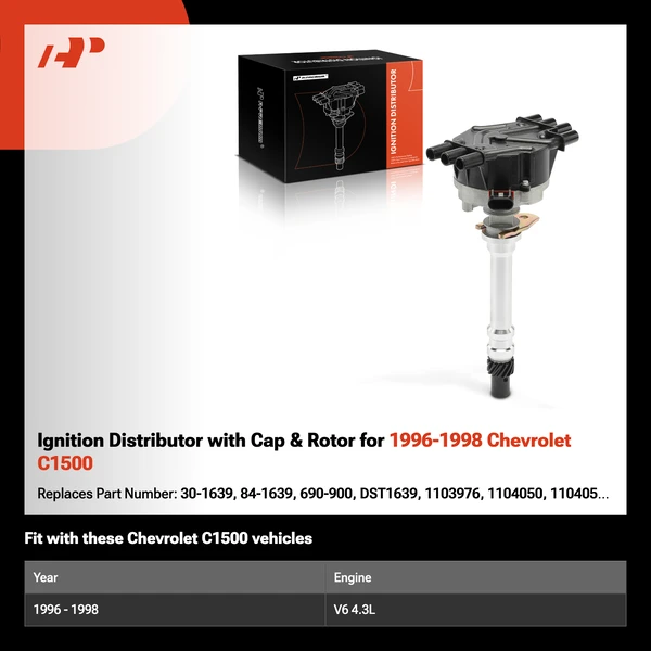 Ignition Distributor with Cap & Rotor for 1996-1998 Chevrolet C1500