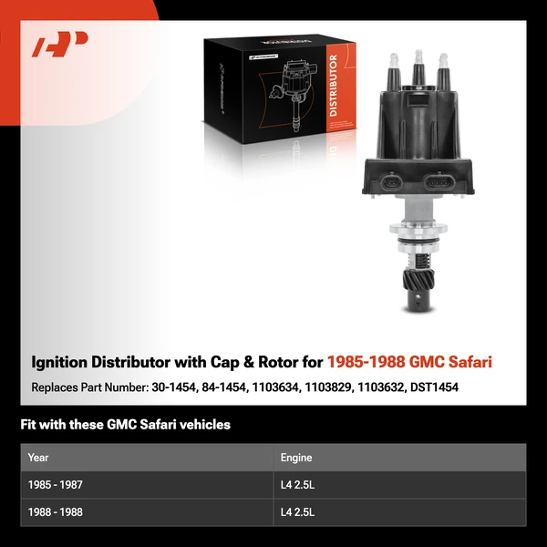 Ignition Distributor with Cap & Rotor for 1985-1988 GMC Safari