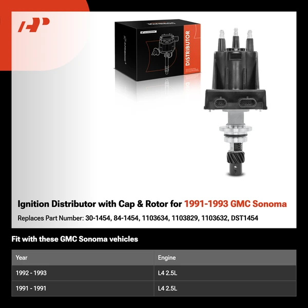 Ignition Distributor with Cap & Rotor for 1991-1993 GMC Sonoma