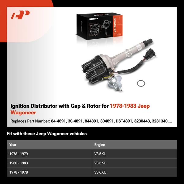 Ignition Distributor with Cap & Rotor for 1978-1983 Jeep Wagoneer