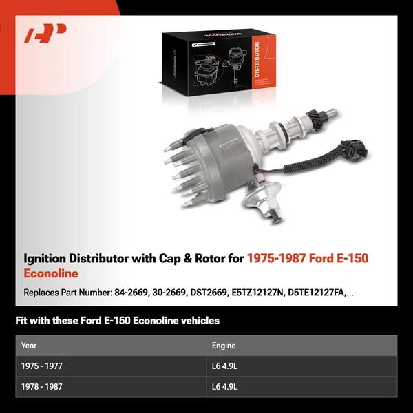 Ignition Distributor with Cap & Rotor for 1975-1987 Ford E-150 Econoline