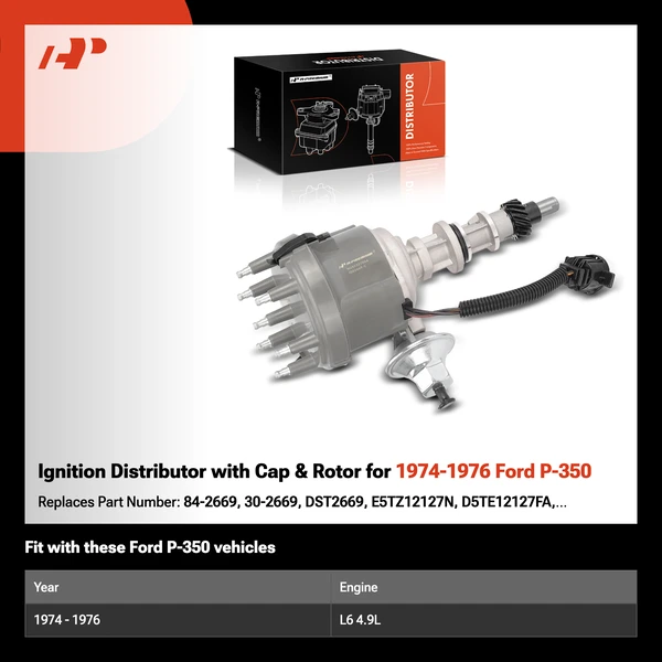 Ignition Distributor with Cap & Rotor for 1974-1976 Ford P-350