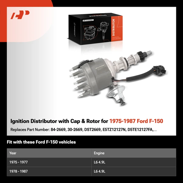 Ignition Distributor with Cap & Rotor for 1975-1987 Ford F-150
