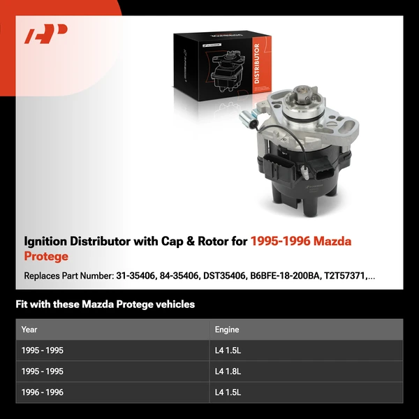Ignition Distributor with Cap & Rotor for 1995-1996 Mazda Protege