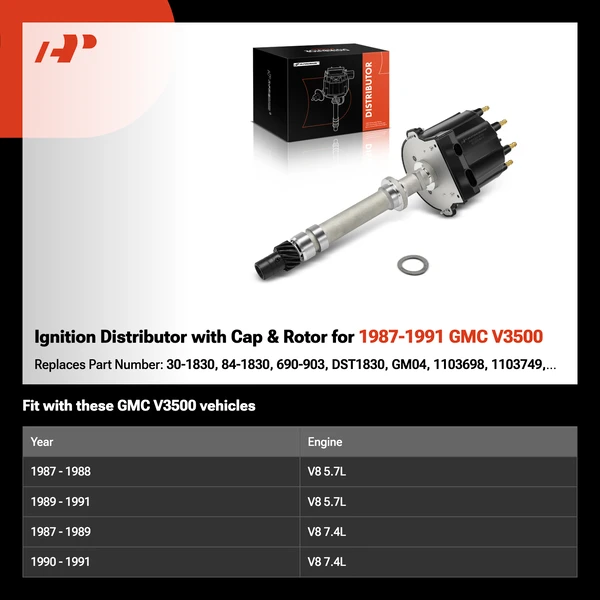 Ignition Distributor with Cap & Rotor for 1987-1991 GMC V3500