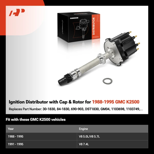 Ignition Distributor with Cap & Rotor for 1988-1995 GMC K2500
