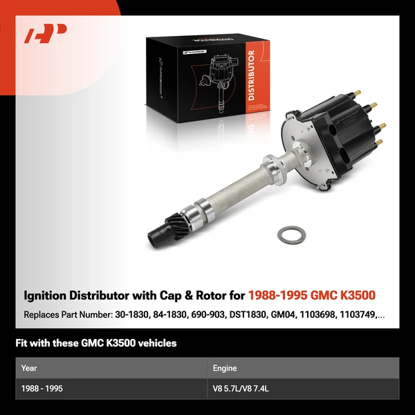Ignition Distributor with Cap & Rotor for 1988-1995 GMC K3500